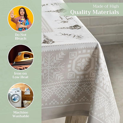 Maison d' Hermine Table Cloth Rectangle Table 100% Cotton 60 x 90 Inches Fall Tablecloth Reusable Everyday Use for Thanksgiving Christmas Decorations Dining Farmhouse Party (Cozy Christmas)