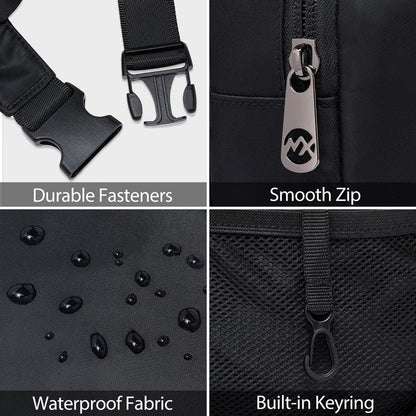 MAXTOP Black Fanny Packs for Women Men Water Resistant Crossbody Bags with 4-Zipper Pockets Adjustable Belt Bag Waist Pack for Travel Running Hiking Sports Casual Easy Carry Any Phones