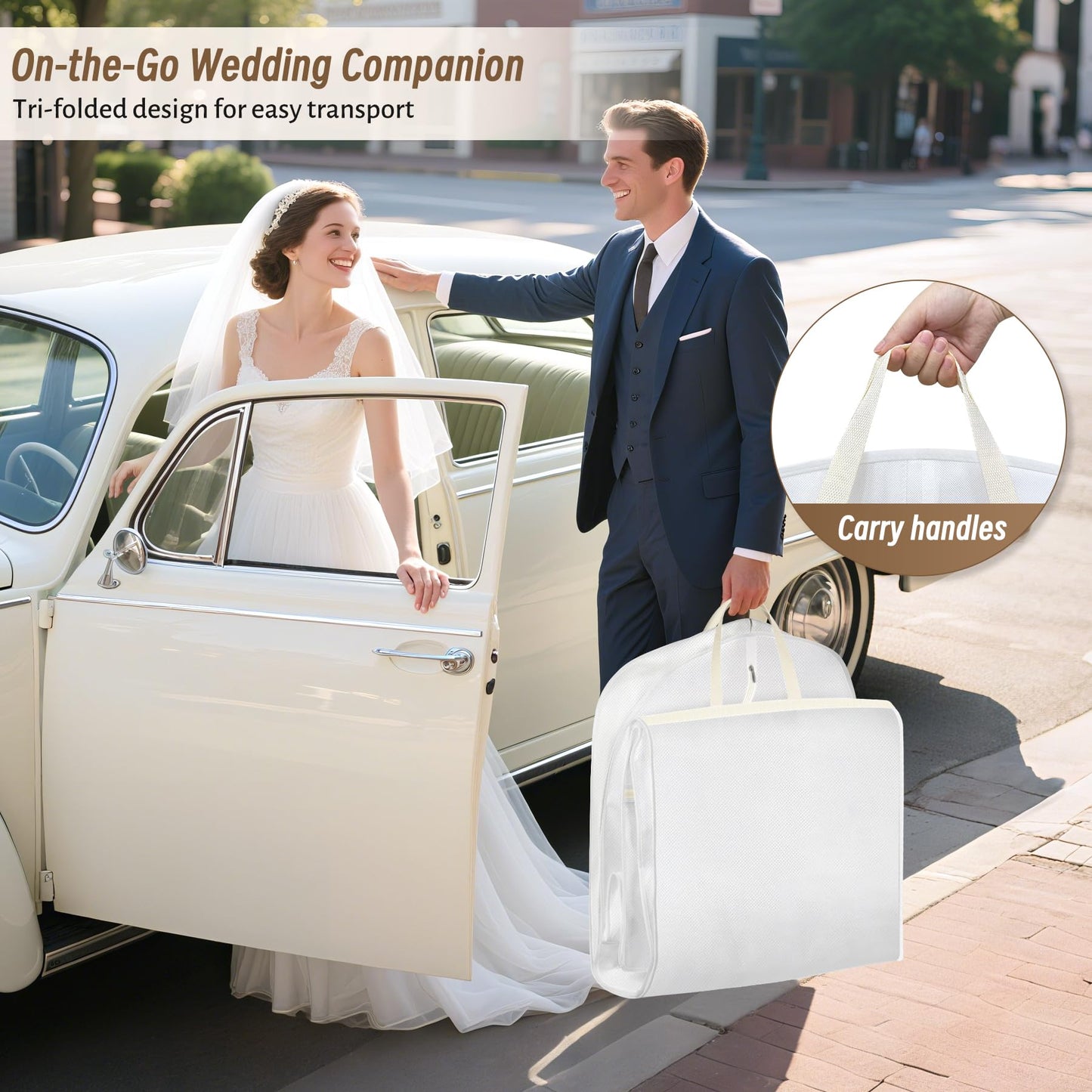 KIMBORA 72” Wedding Dress Garment Bag with 15” Gusset Bridal Dress Bags for Gowns Long Storage and Travel Large Mesh Pockets Hanging Garment Cover for Women, White
