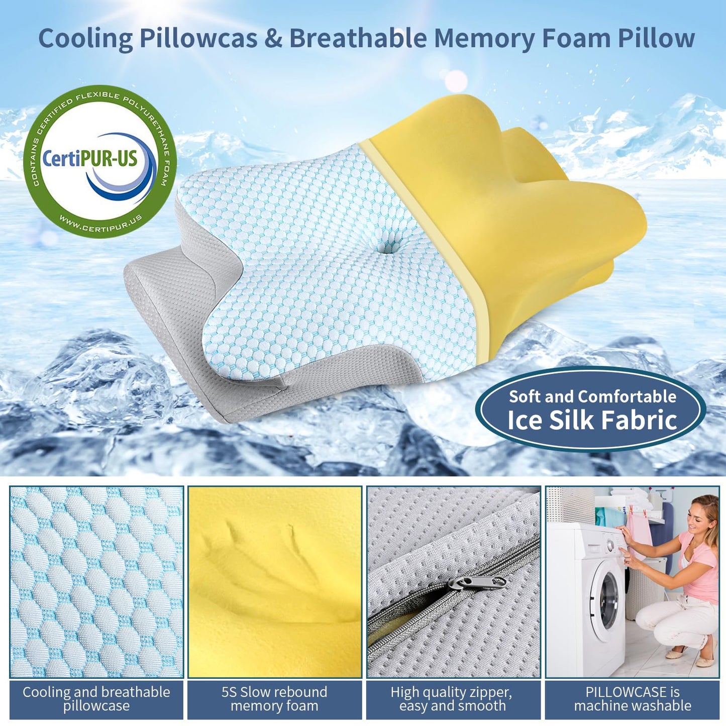 Cervical Neck Pillow - Ergonomic Side Sleeper Pillow for Pain Relief, Cooling Cervical Pillow for Sleeping, Contour Orthopedic Memory Foam Pillows for Back Stomach Sleepers