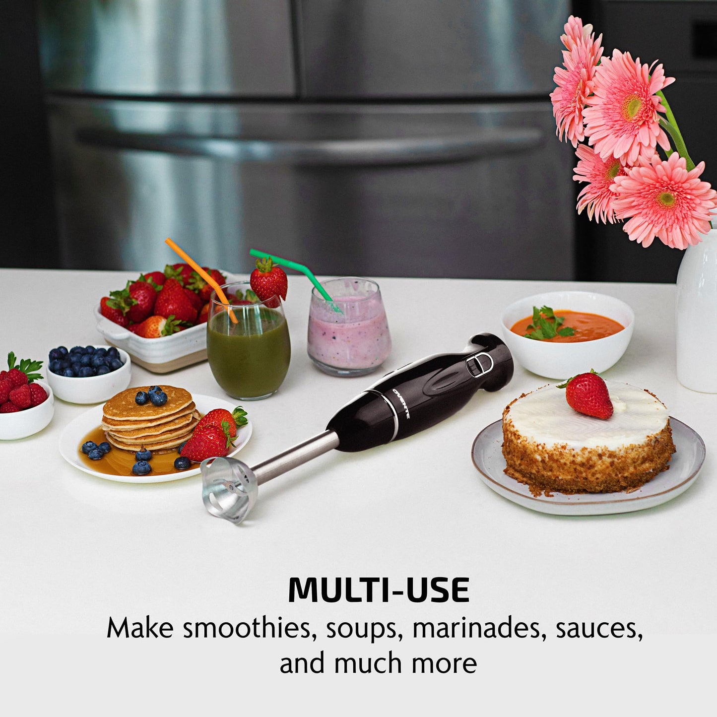 OVENTE Immersion Hand Blender, 300W Electric Handheld Portable Stick Mixer with 2 Mixing Speed and Stainless Steel Blades for Effortless Blending Smoothies, Shakes, Puree or Baby Food, Red HS560R