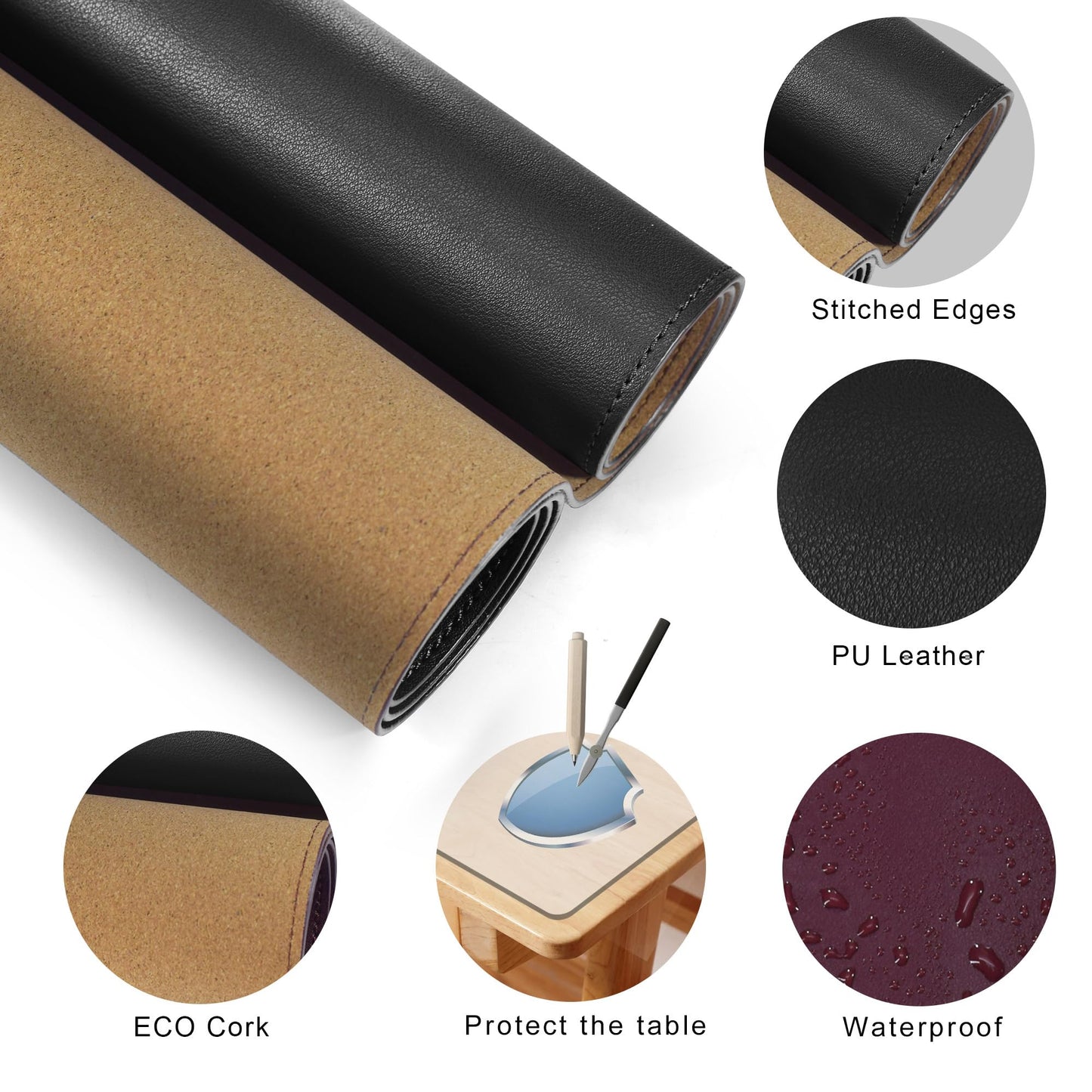 MAIDERN 40” x 24” Leather Desk Mat XL, Large Desk Pad, Reversible Cork & Leather Large Mouse pad for Desk, Waterproof Computer Desk Mat for Gaming Home Office (Black) …