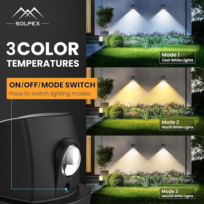 SOLPEX Solar Lights Outdoor Waterproof IP65, Solar Stair Lights Outdoor for Fence, Deck, Step, Dual Color LED 3 Lighting Modes House Wall Light for Porch, Backyard, Fence, Garden Decor-8 Pack