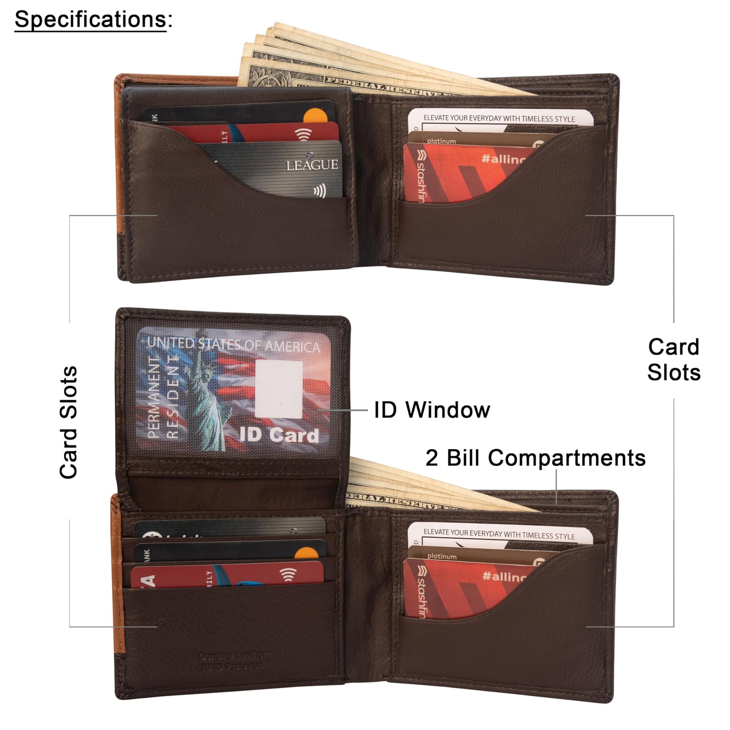 VANSI Genuine Leather Classic BiFold Design Wallet and Card Holder for Men (BROWN)