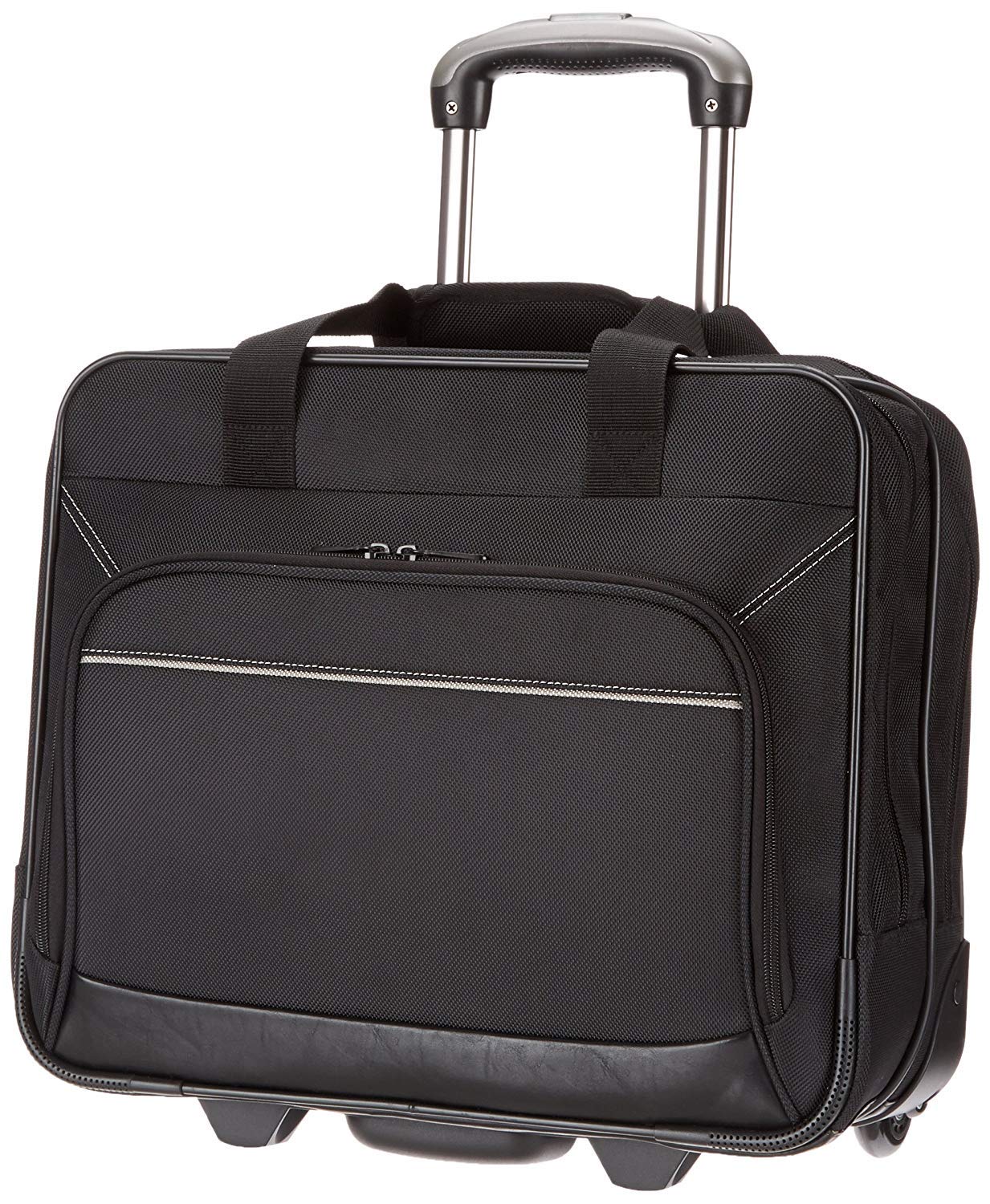 Amazon Basics 15.6" Rolling Laptop Bag for Travel and Business, Briefcase with Wheels, Adjustable Locking Handle, Black