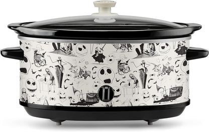 Disney The Nightmare Before Christmas 7-Quart Slow Cooker Sketch Pattern by Select Brands - Food Warmer for Parties - Low, High & Warm Heat Settings - Kitchen Essential for Home-Cooked Meals