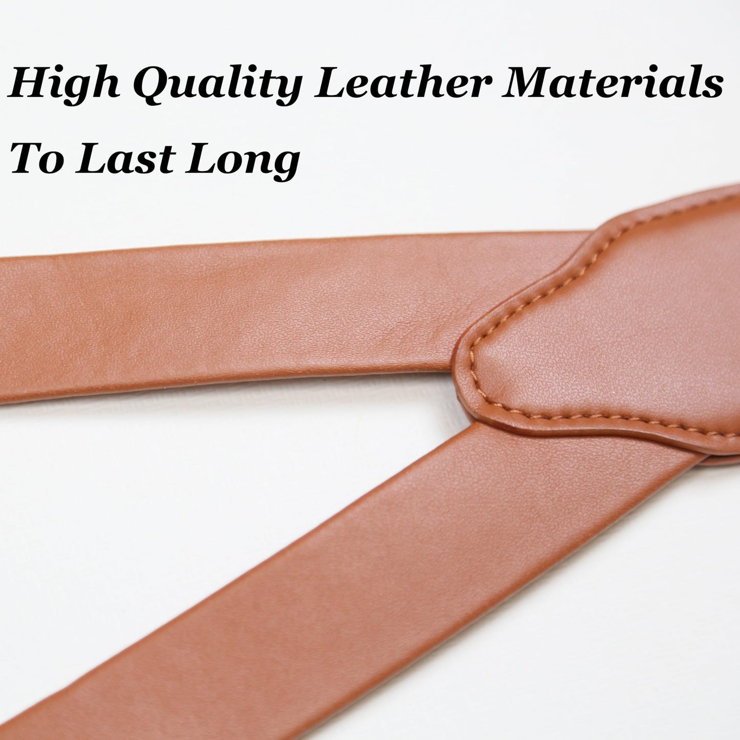 CONLIKE Leather Suspenders for Men Heavy Duty Mens Suspenders for Jeans Dress Pants Groomsmen Gift Wedding Y Back Design Adjustable with Metal Hooks, Brown