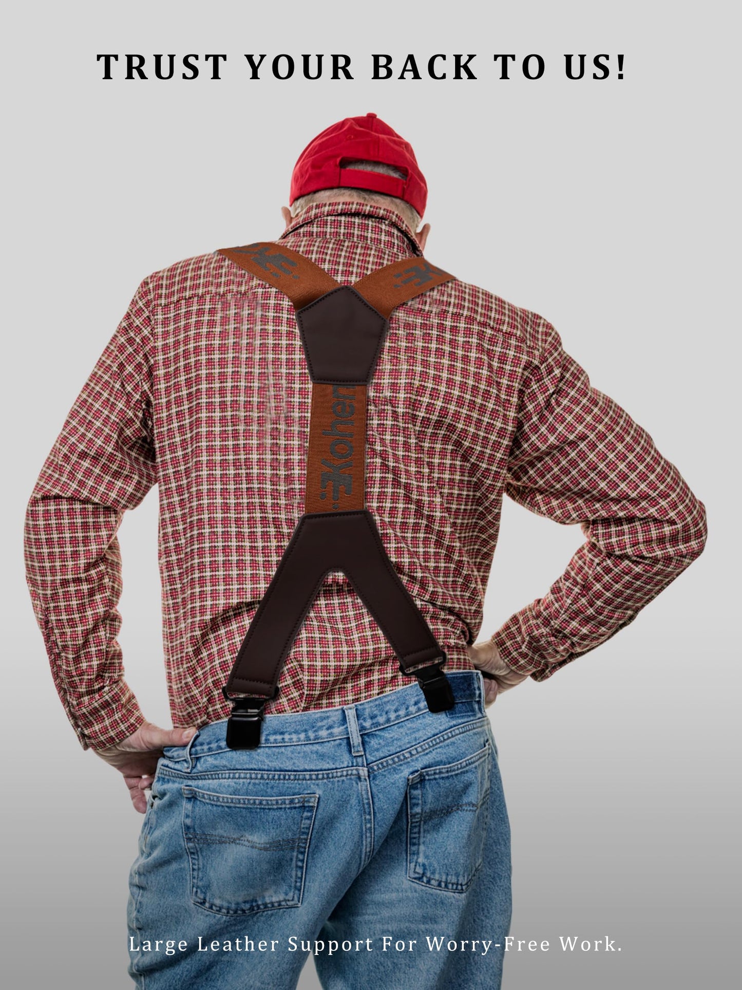 Kohentact Men’s Industrial Strength Work Suspenders 2-Inch Wide X-Back Heavy Duty Braces with 4 Strong Metal Clips, Elastic Adjustable, Unisex for Dress Pants, Work Trousers, Motorcycle Pants