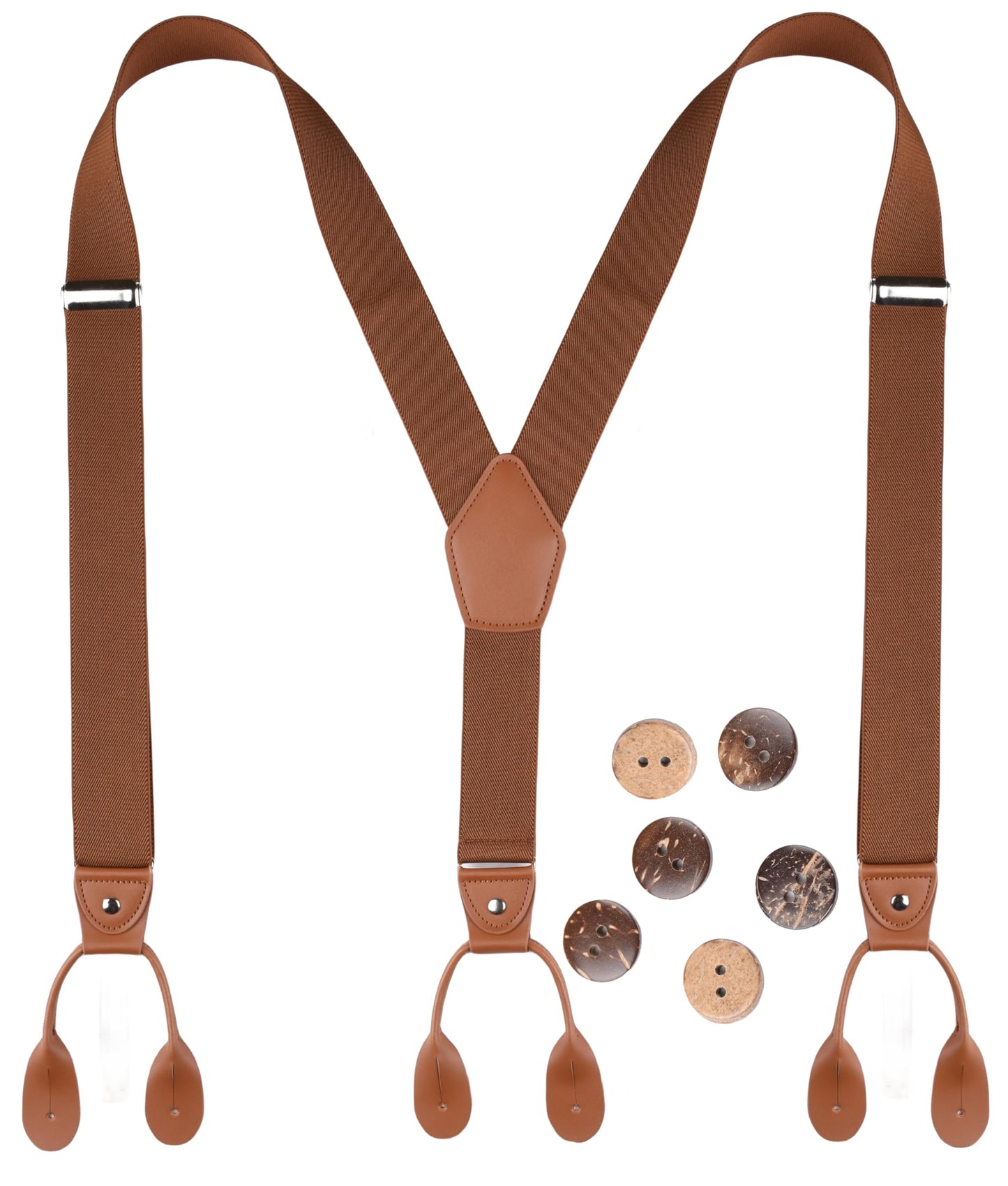 Mcvotcot Suspenders for Men Button End Adjustable Y-Back Elastic 47 Inches Brown