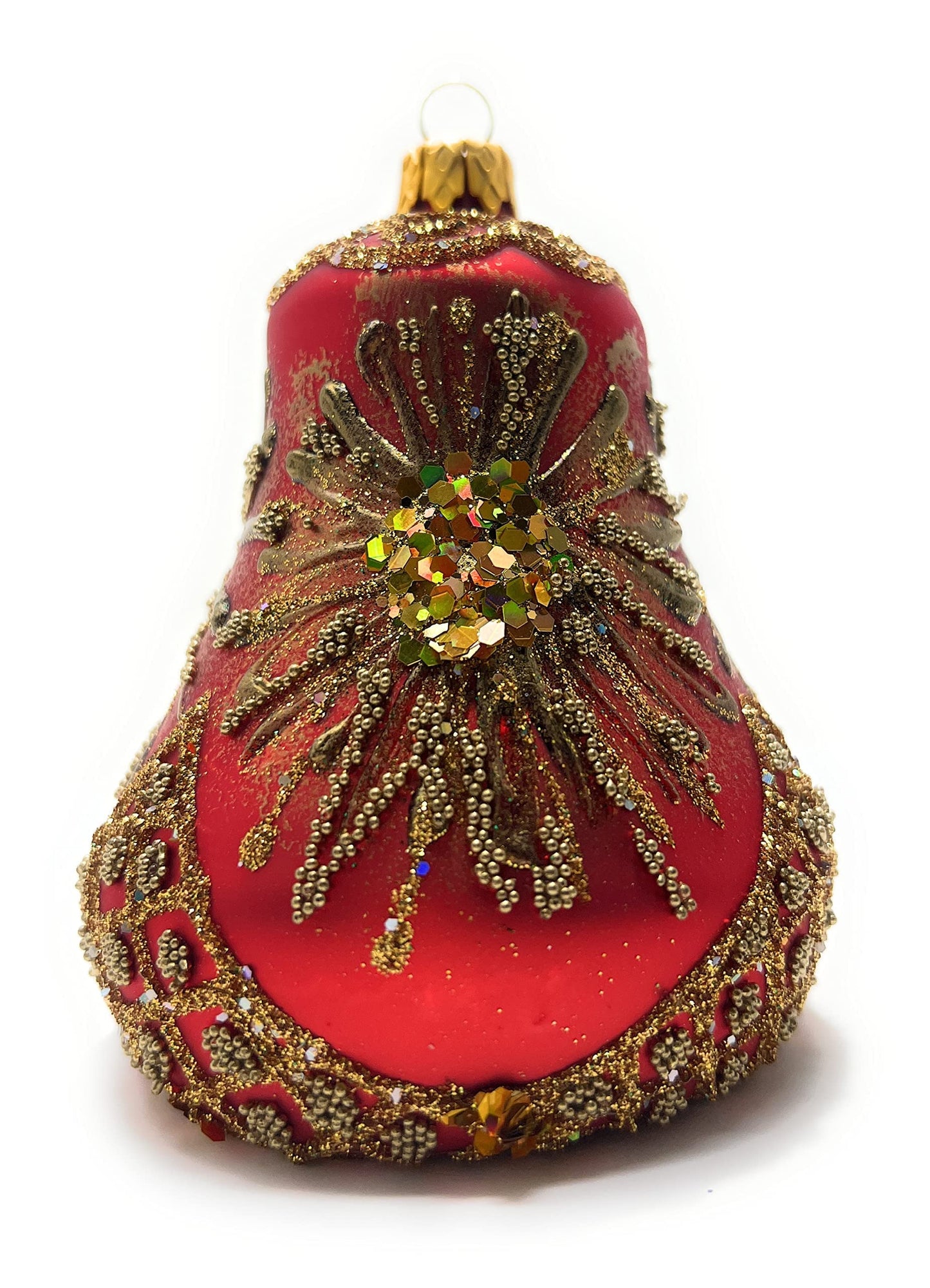 Polish Gallery Christmas Bell Ornament 4-Inch Blown Glass (Fire Star)