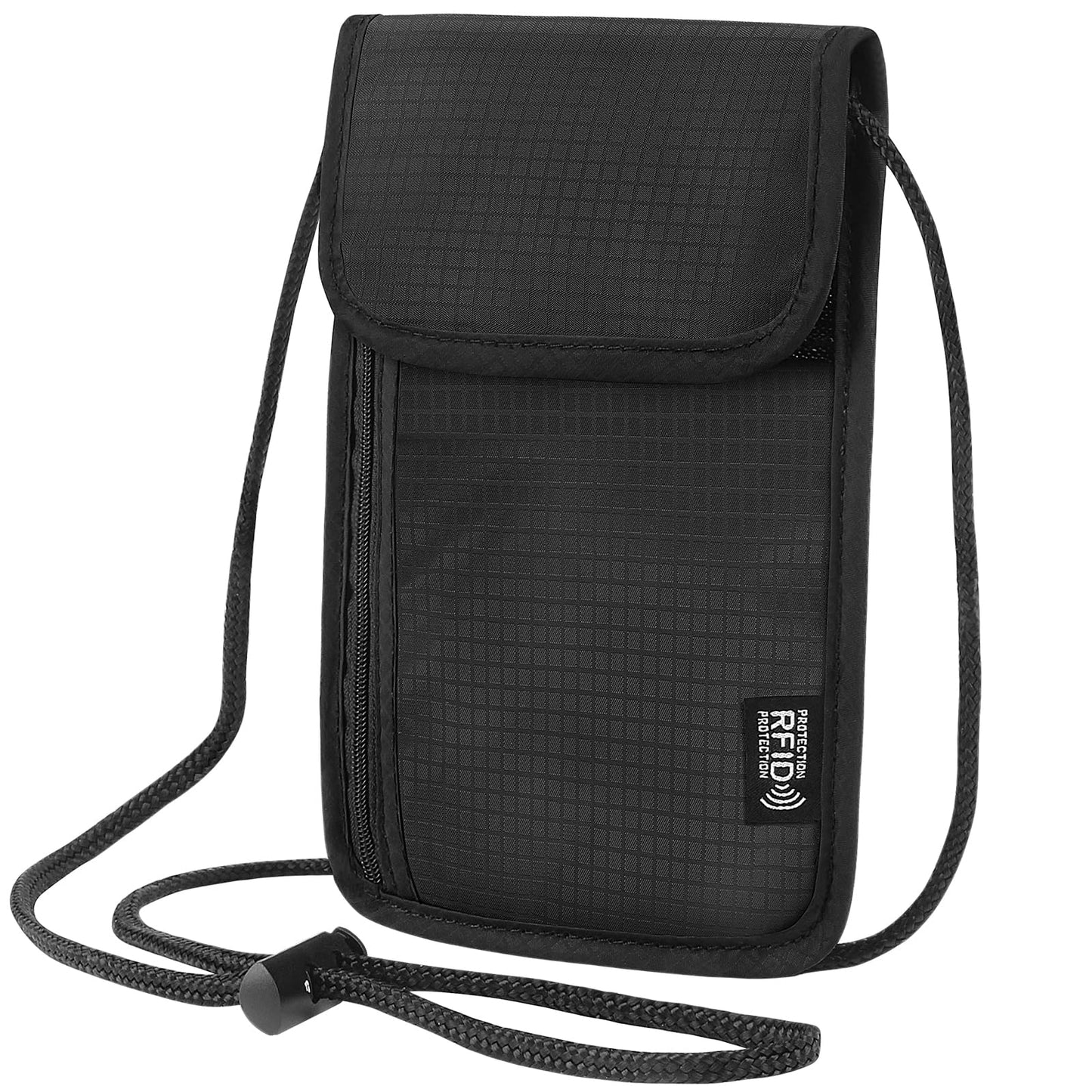 Likesing 5.5" L x 7.9" W Travel Neck Wallet, RFID Blocking Passport Holder, Security Lightweight Passport Travel Wallet, Neck Pouch Gifts for Women Men(Black)