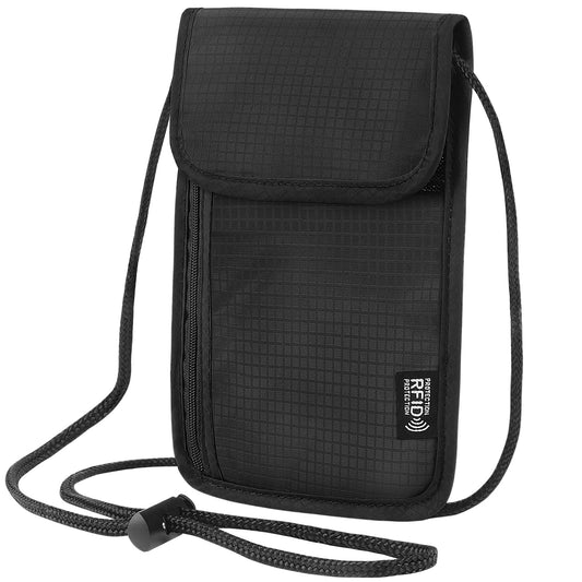 Likesing 5.5" L x 7.9" W Travel Neck Wallet, RFID Blocking Passport Holder, Security Lightweight Passport Travel Wallet, Neck Pouch Gifts for Women Men(Black)
