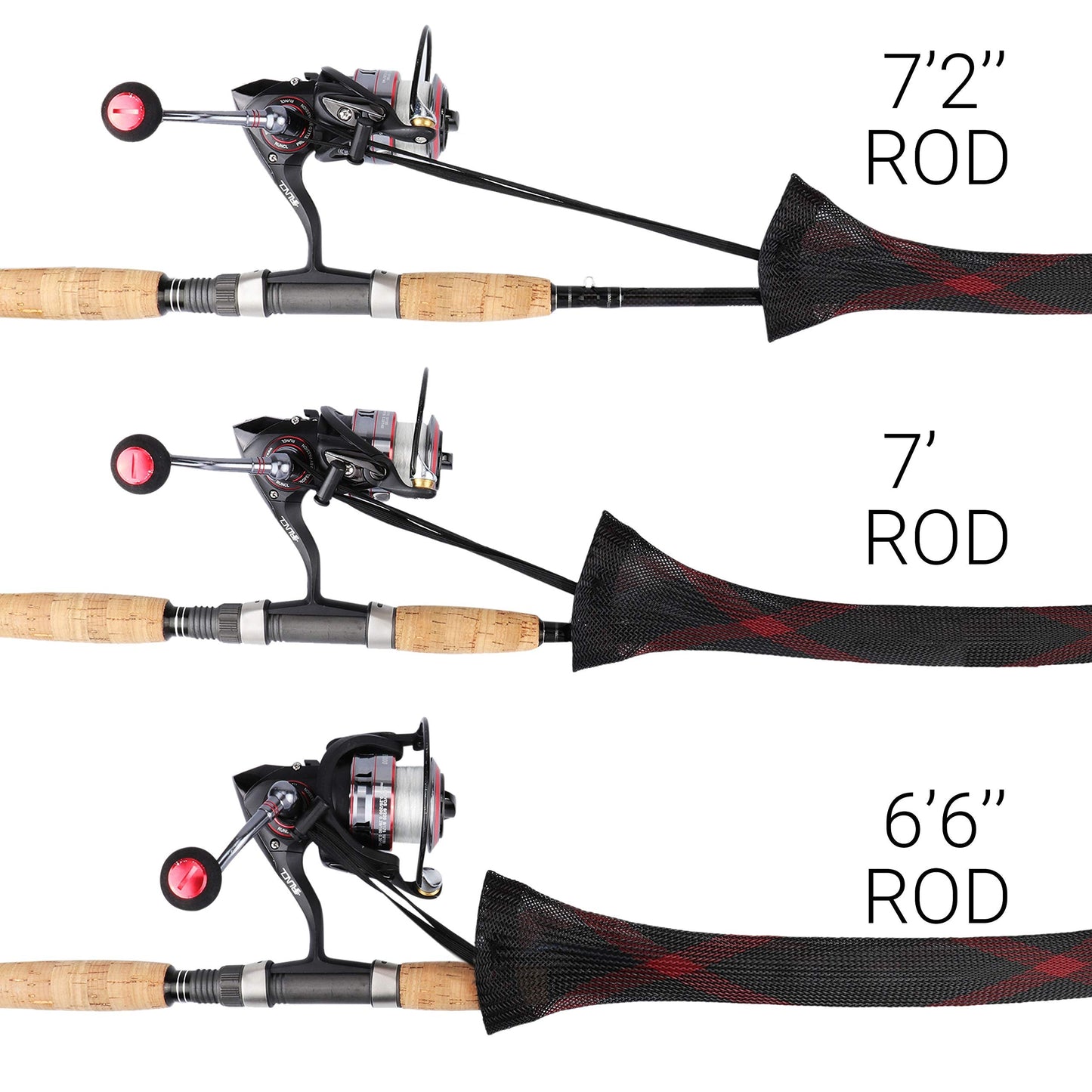 RUNCL Spinning Rod Socks, Fishing Rod Sleeves, Fishing Pole Sleeves (Red&Black, 2pcs)