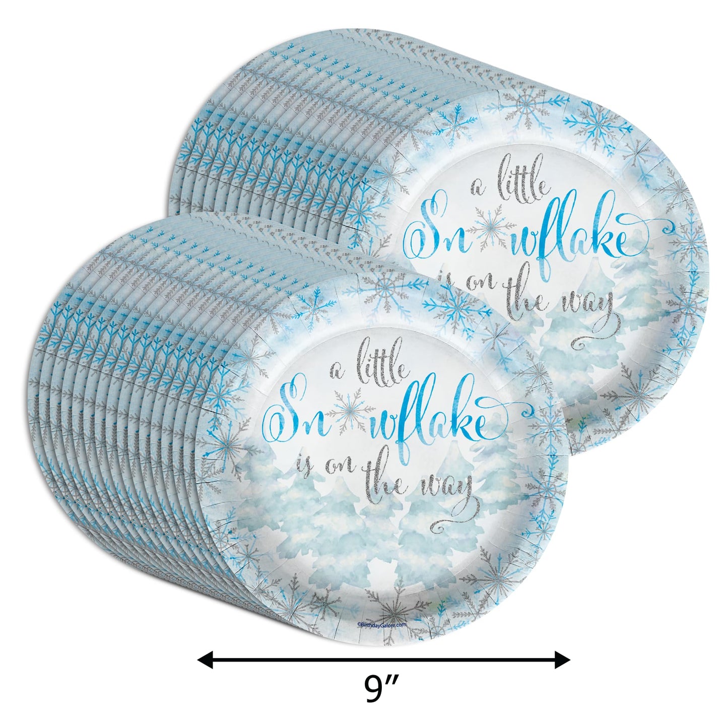 Birthday Galore A Little Snowflake is On The Way Boy's Baby Shower - 32 Piece Disposable Party Supplies - Winter Baby Shower Decorations - Round Party Plates - Large 9" Paper Plates In Bulk