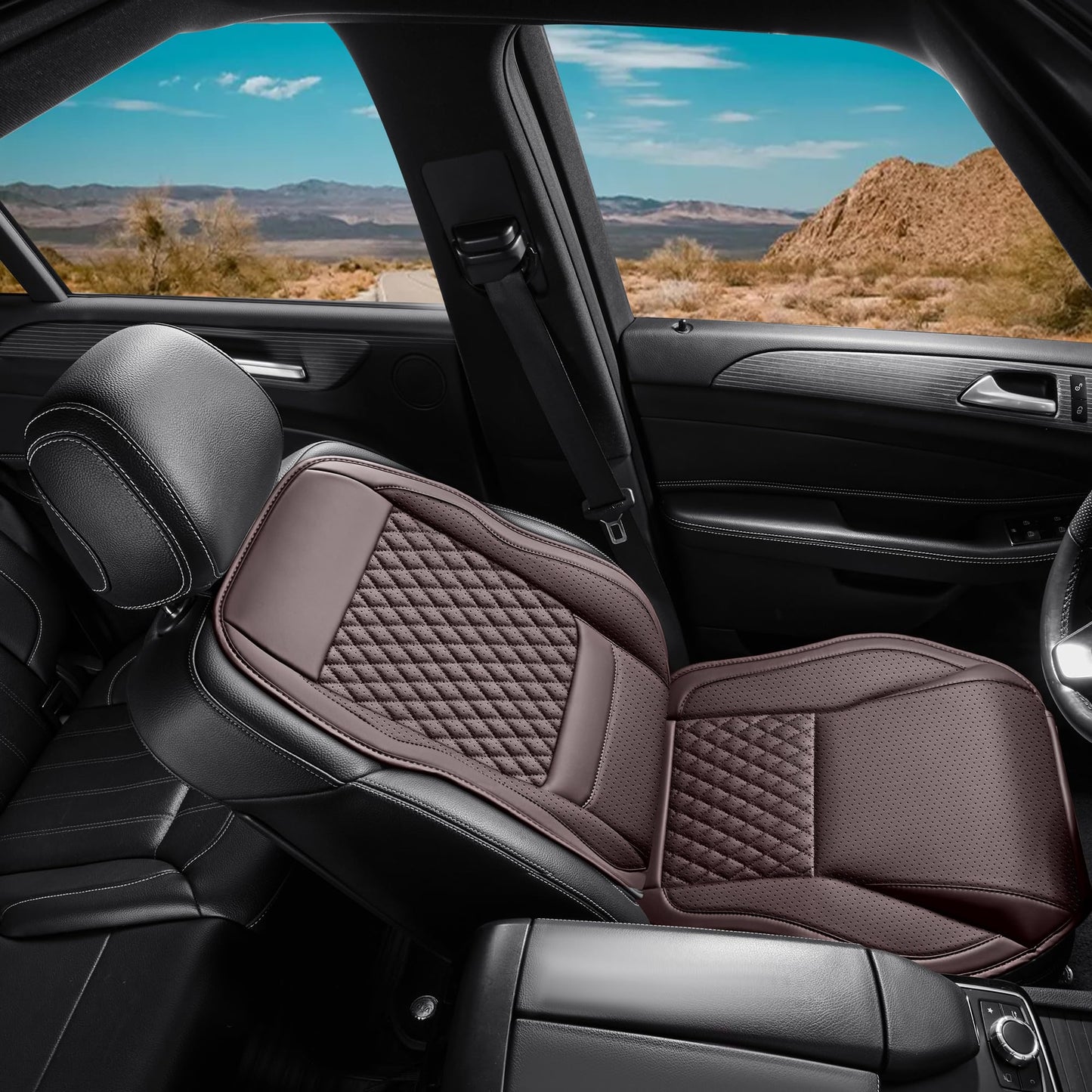 AuraSettle Premium Perforated Napa Leather Car Seat Covers Semi Universal Fit with Lumbar Support, Storage Bag for SUV Sedan Truck (Coffee Brown, Front Row Two Seats)