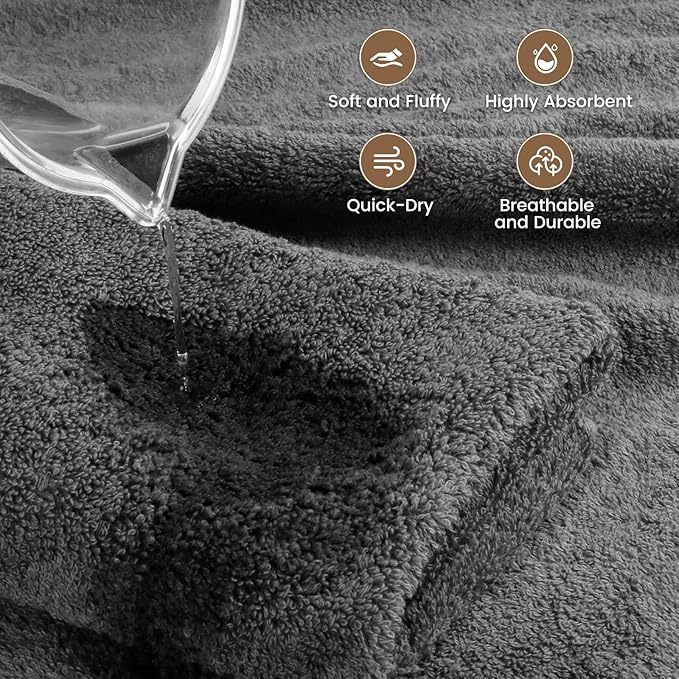 SEMAXE Grey Bath Towel, 100% Cotton Towel