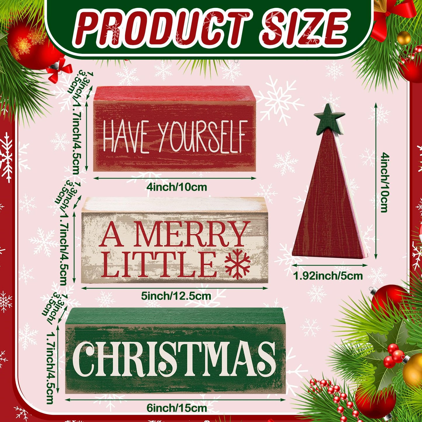 Moucuny 4 Pcs Christmas Decor Wooden Christmas Tree Winter Tiered Tray Decor Xmas Table Centerpiece Rustic Decorative Tree Block Signs Gift Farmhouse Winter Table Decoration for Home Kitchen