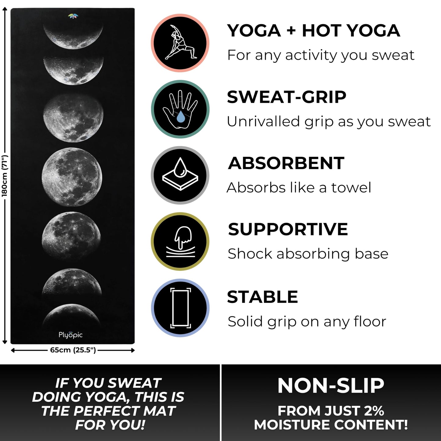 Plyopic. All In One Yoga Mat | Luxury Sweat-Grip Mat/Towel Combo | Ideal for Yoga, Hot Yoga, Bikram, Pilates, Workout & Exercise | Eco-Friendly Natural Rubber