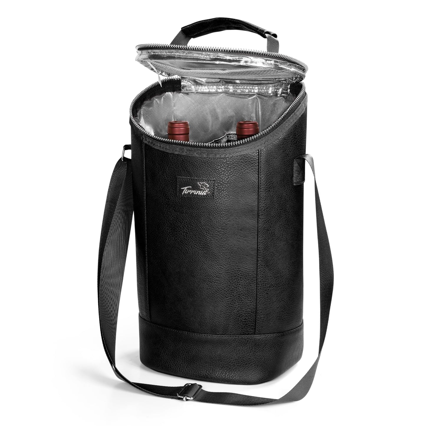Tirrinia 2 Bottle Wine Carrier Bag, Insulated Wine Tote Cooler Bag with Shoulder Strap, for Travel, Picnic, BYOB & Christmas - Perfect Gift for Wine Lovers, Black