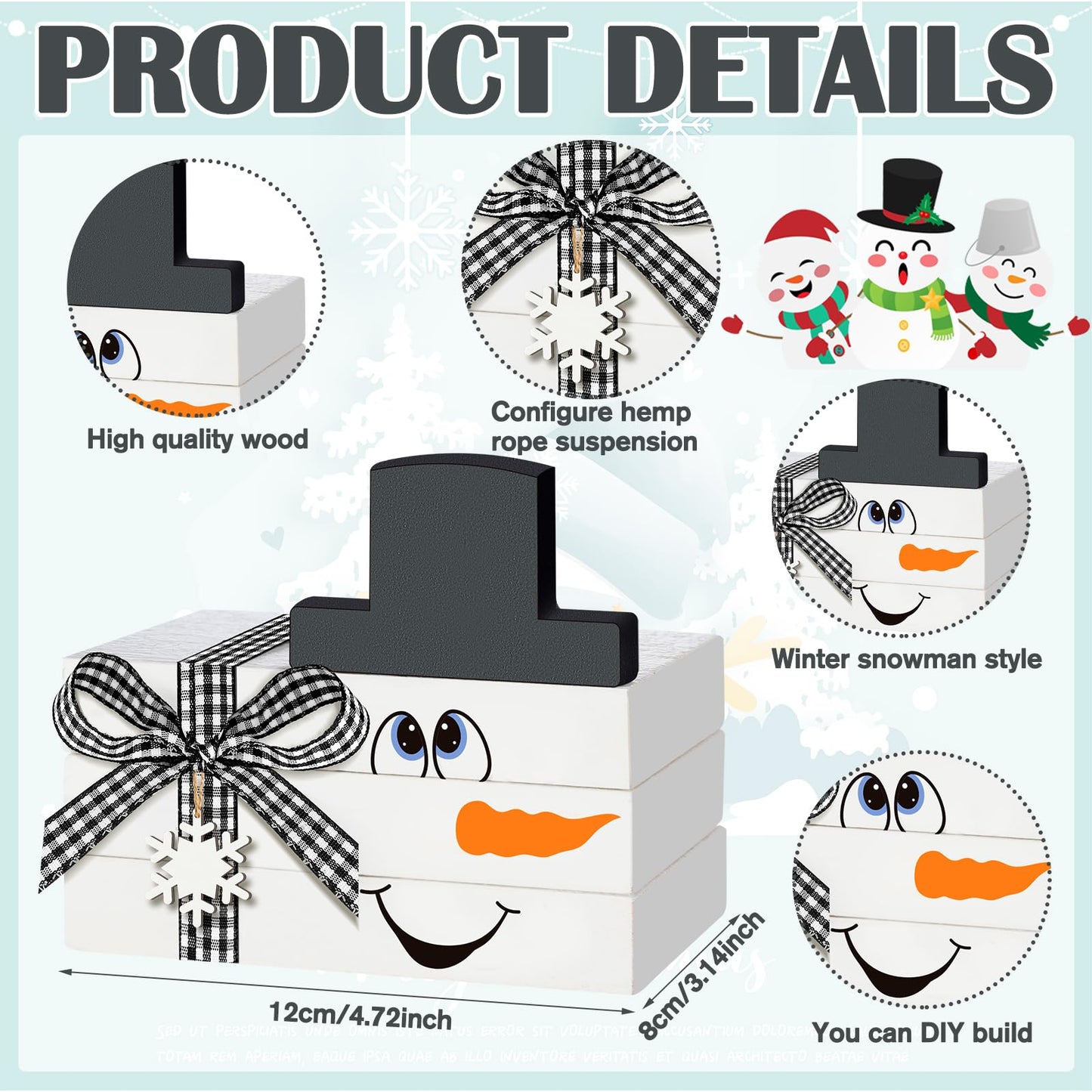 5 Pcs Winter Snowman Table Decorations Winter Wooden Tiered Tray Decor White Centerpiece Decorative Wood Books Table Top Decor Home Farmhouse Rustic Kitchen Shelf Decoration