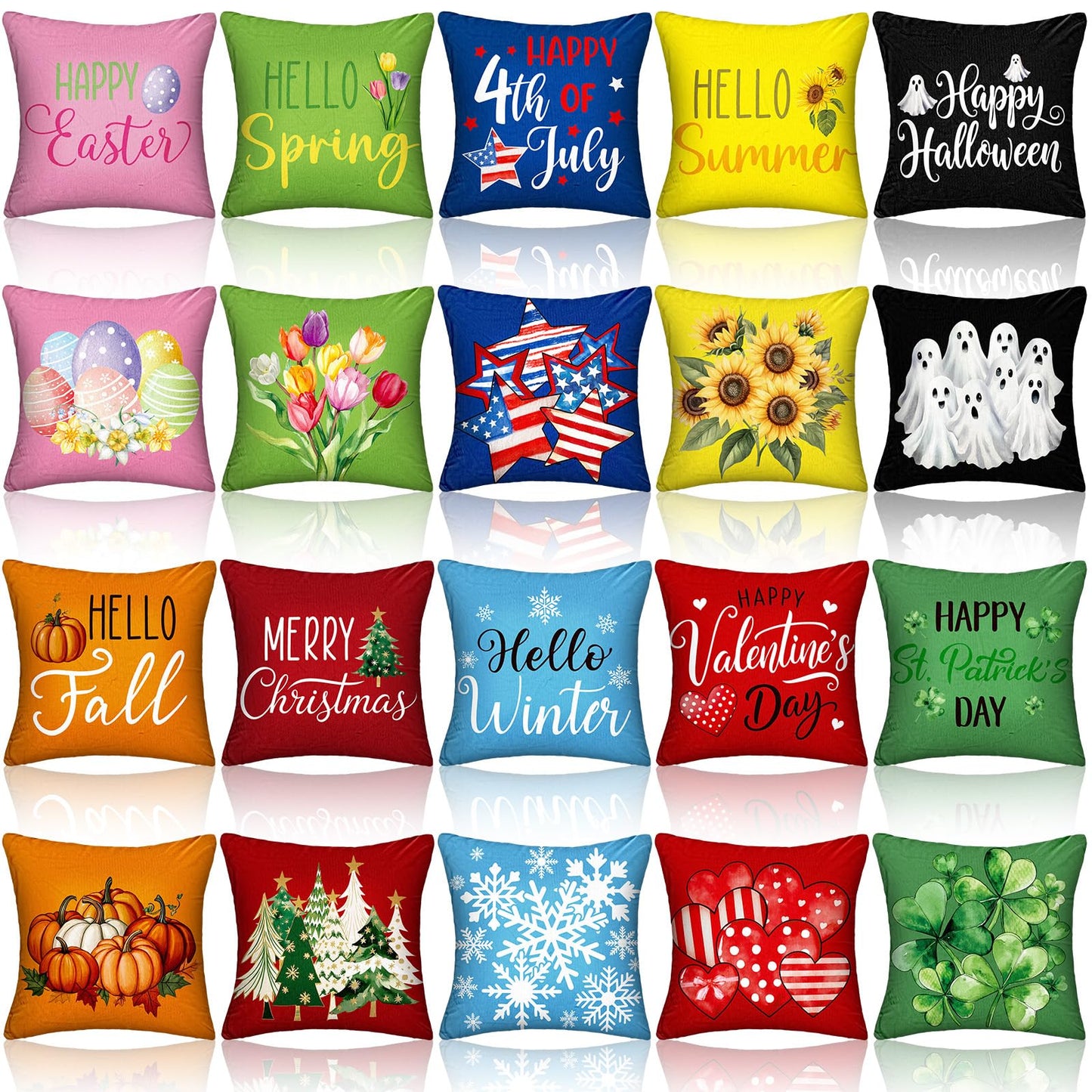 Mindsoft 20 Pcs Holiday Pillow Covers 18 x 18 Easter Pillow Cover Spring Summer 250th Anniversary Pillowcase Decorative Seasonal Cushion Case for Farmhouse Home Sofa(Seasonal)