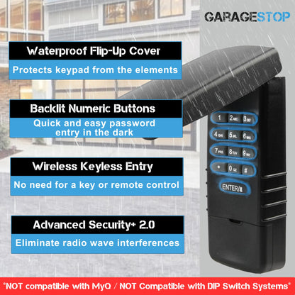 Garage Stop for 877LM Liftmaster Garage Door Keypad, fits Chamberlain Craftsman Wireless Garage Door Opener Keypad, 2011 to Present (Yellow Learn Button), New Matte Black Design