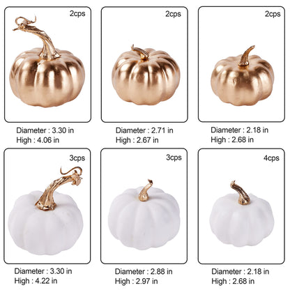 Artmag 16 Pcs Assorted Fall Artificial Pumpkins Harvest White Faux Pumpkins and Gold Plating Pumpkins for Halloween Fall Thanksgiving Decorating Displaying