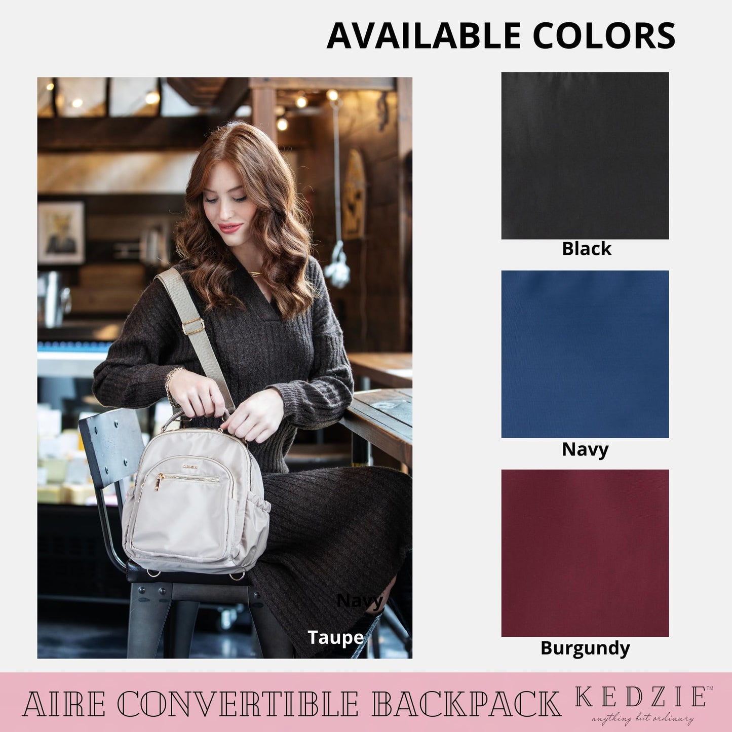 KEDZIE Aire Convertible Backpack Purse Fashion Crossbody Carry On Bag for Women - Navy