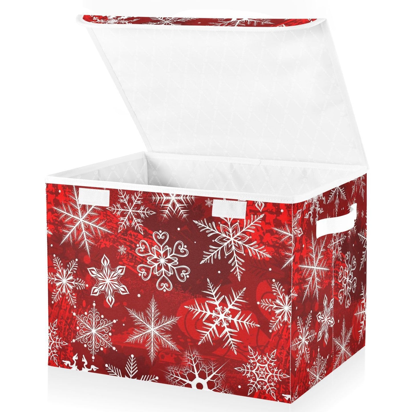 senya Christmas Baskets Collapsible Storage Bins with Lids, Christmas Red Pattern with Snowflakes Flower Storage Boxes Clothes Baskets for Organizing