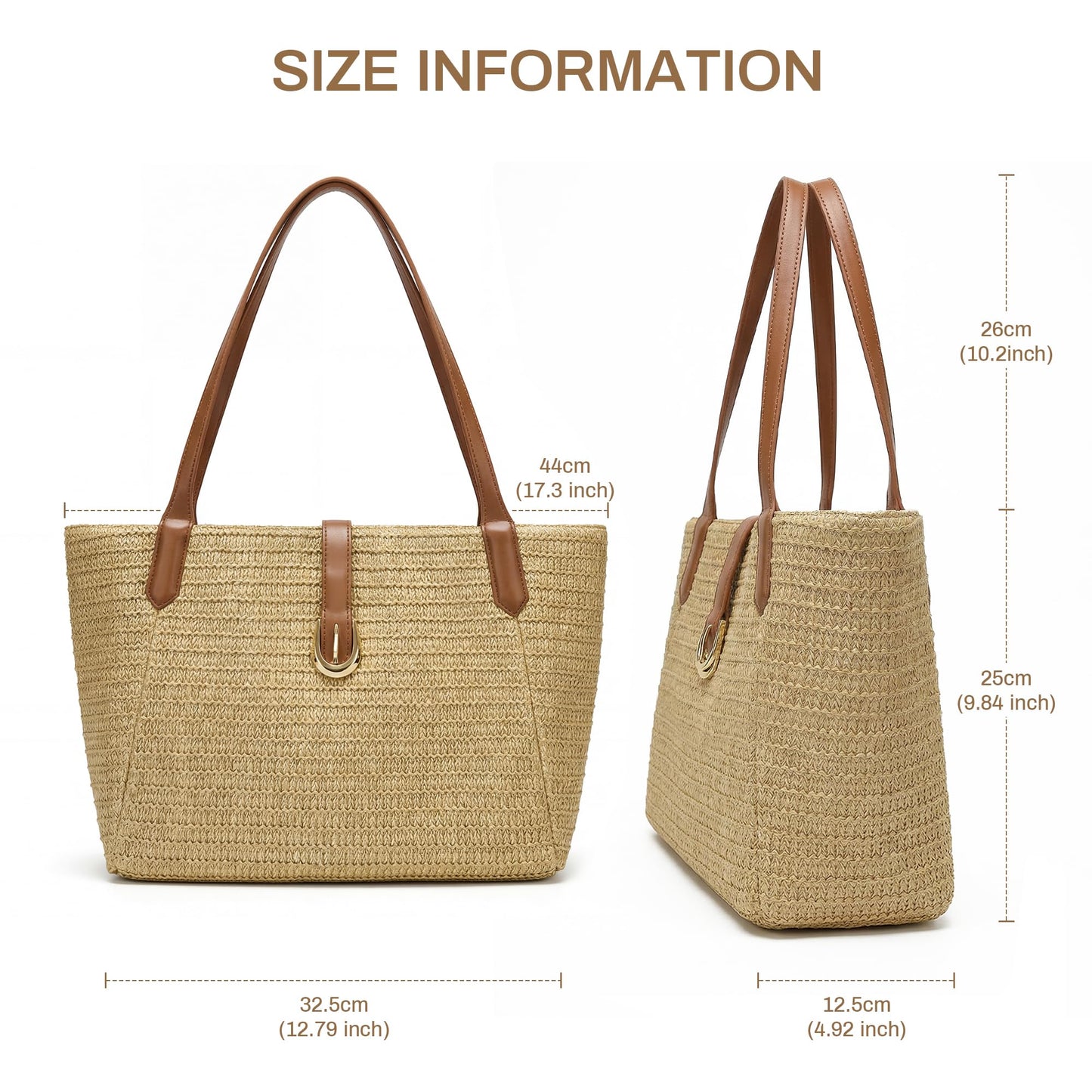 CHUNLI Straw Beach Bag for Women, Woven Raffia Summer Tote with Leather Handles, Boho Vacation Resort Shoulder Tote Bag