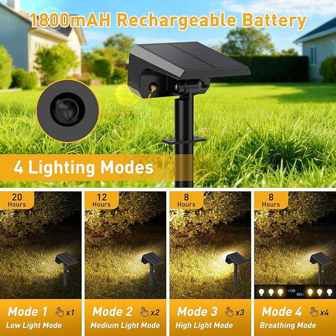 Solar Spot Lights Outdoor Waterproof IP65, [4 Pack/100 LED/4 Modes] Solar Landscape Spotlights, Auto On/Off Solar Powered Flood Lights for Outside Yard Garden Pathway(Warm White)