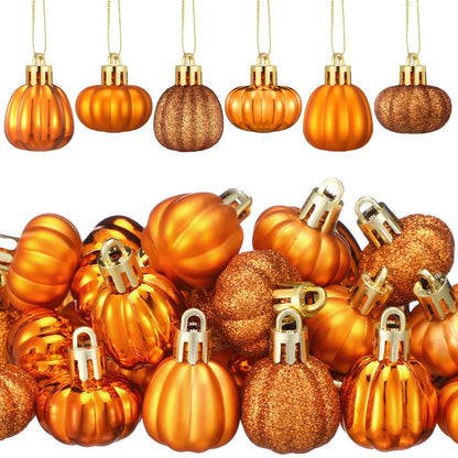 60 Pcs Fall Pumpkin Hanging Ornaments Fall Mini Pumpkin Ball Ornaments Thanksgiving Tree Hanging Decorations for Autumn Thanksgiving Harvest Small Tree Home Decor, 6 Styles