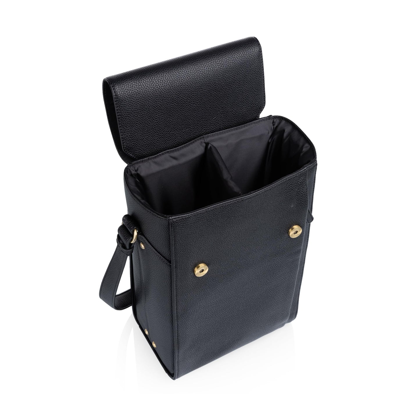 PICNIC TIME Barossa Two Bottle Leatherette Wine Tote Bag, Wine Bottle Carrier Tote, Picnic Bag, Wine Cooler Bag, (Black)