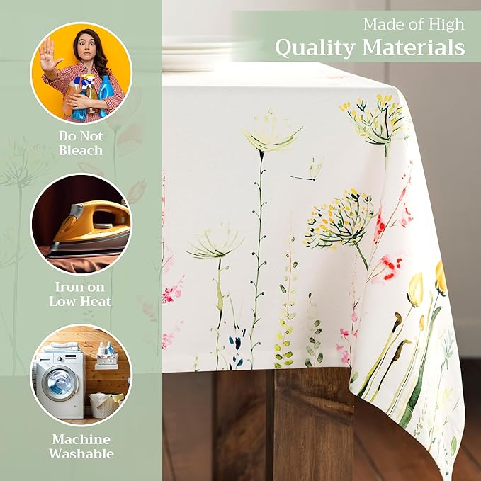 Maison d' Hermine Table Cloth Rectangle Table 100% Cotton 70 x 140 Inches Tablecloth Reusable Decorative for Dining Room, Farmhouse, Home, Party, Festive & Wedding Spring Summer - Botanical Fresh