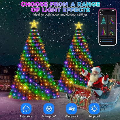 Smart Ring Christmas Tree Lights with Star Topper Indoor Outdoor - 7Ft x 20 Lines String 400 Optimum LED Easy App Control Images Color Changing Timer Remote Waterproof for 6 7 7.5 Ft Xmas Trees