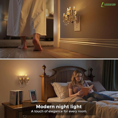 L LOHAS LED Night Lights Plug into Wall,2 Pack,Crystal Chandelier Candle Nightlight with Dusk to Dawn Sensor,Brightness Adjustable,3000K Soft White,Rotatable Plug Addtion for Home Decor,Hallway