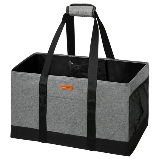 WONDAY Extra Large Foldable Grocery Tote Bag With Handles for Storage, Picnics, Beach, Pool, Laundry - Reusable Shopping Bag (Grey)