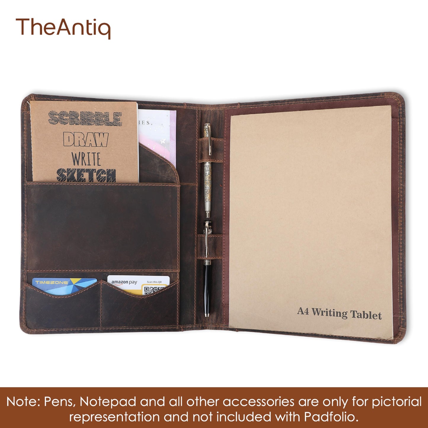 TheAntiq Leather Portfolio Organizer Professional Leather Padfolio for Men and Women A4 Document Folder Resume Holder Legal Pads 8.5 x 11 Padfolio Executive Writing Pad and Document Organizer Brown