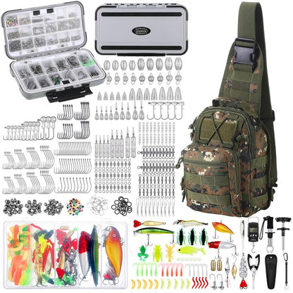 Seenelling 482 Pcs Fishing Tools Kit Fishing Accessories Kit Include Fish Hook Lures Hook Remover Lip Gripper Backpack for Men Women Gifts(Camo)