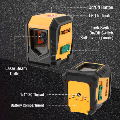 PREXISO Laser Level with Tripod, 65Ft Self Leveling Cross Line Laser Level, Green Line leveler Tool for Hanging Pictures, Home Renovation with LED Indicator & 2 AA Batteries (31-1/2 inch Tripod)