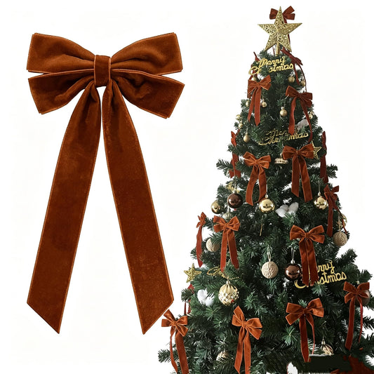 36PCS Brown Velvet Bows for Christmas Tree, 4x8" Pre-made Luxury Velvet Ribbon Bows Ornaments with Twist Ties & Self Adhesive for Xmas Tree Wreath Garland Gift Wrapping Home Indoor Outdoor Decor