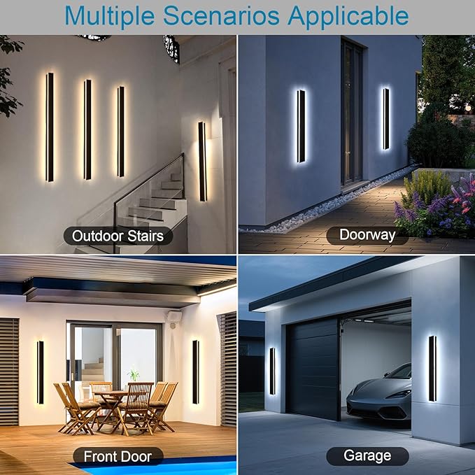 2PC 39inch Modern Outdoor Wall Lights, 2700k-6500k Dimmable Long Exterior Light Fixtures Wall Mount IP65 Waterproof Linear Outdoor Wall Sconce Lights LED Outside Garage Lights for House Patio