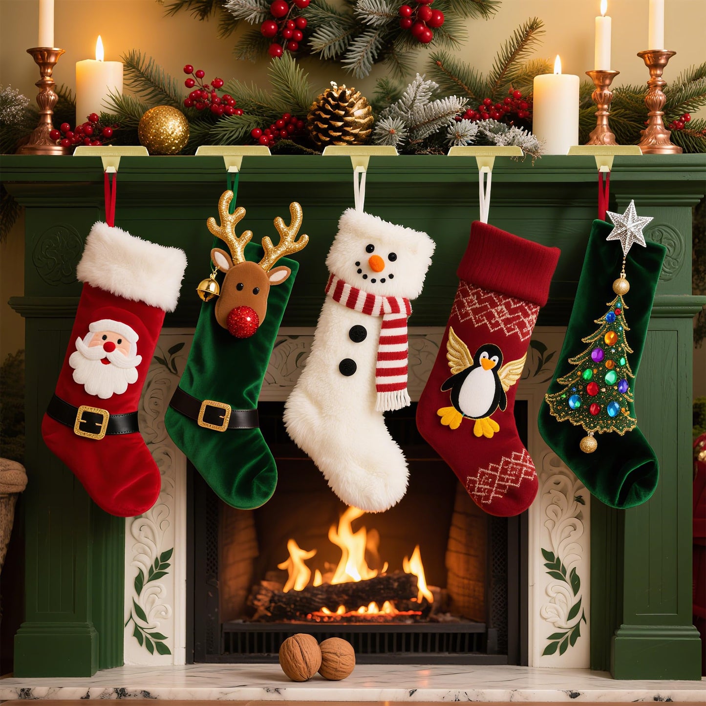 Doitory Christmas Stocking Holder Hanger for Mantle,4 Pack for Xmas Decorations Lightweight and Adjustable for Fireplace Home Decoration
