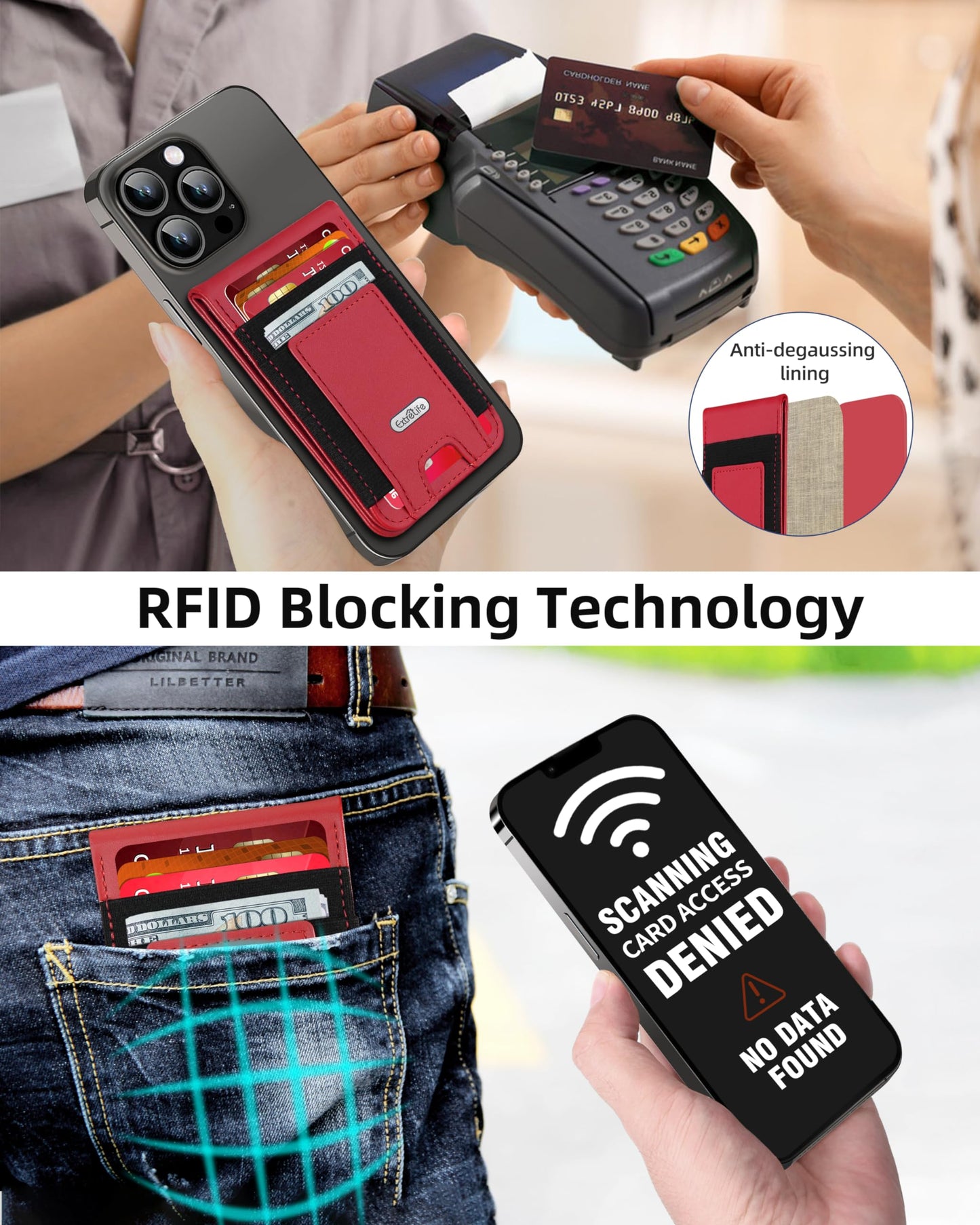 For Magsafe Wallet Stand, Strongest Magnetic Wallet for iPhone 17/16/15/14/13/12 Series, Magnetic Card Holder with Adjustable Stand, ID Window, 10 Cards Holder, Vegan Leather, RFID Blocking, Red