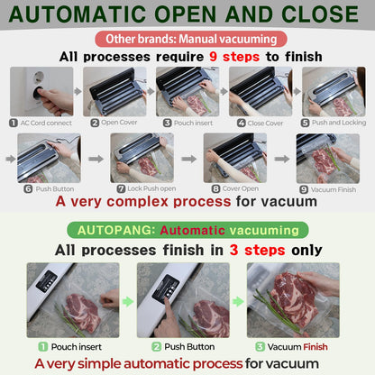 AUTOPANG Automatic Vacuum Sealer Machine, Cordless Food Preserver with 85Kpa Suction & Pulse Mode, Durable Silicone Chamber, Includes 20 Exclusive Sealer Bags