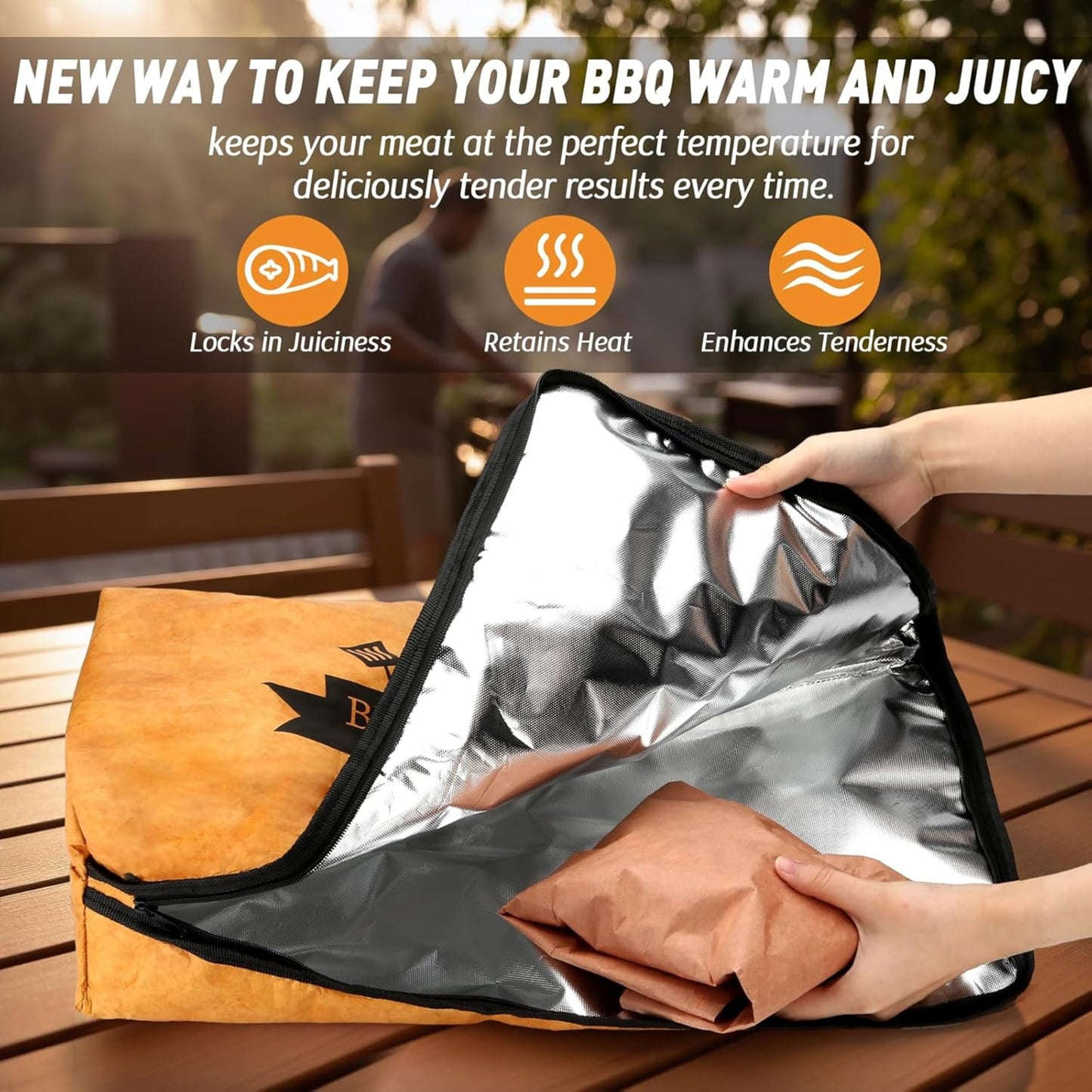 BBQ Blanket for Resting Meat Compatible with Smoker Grill, Reusable Pellet Smoker Meat Insulated Resting Bag with Wide Mouth for Large Brisket/Beef,Gifts for Men Him Dad, Accessories (23 inch)