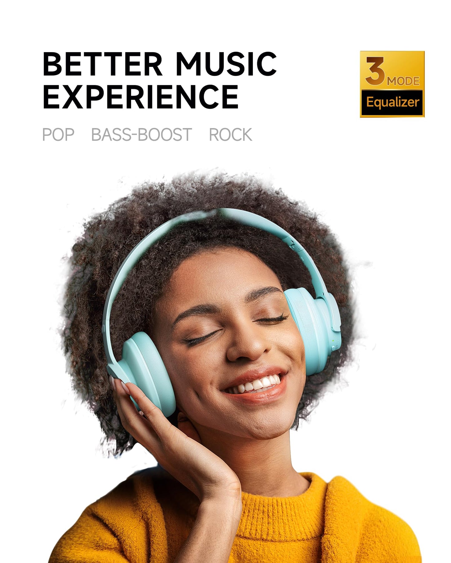 Picun B8 Bluetooth Over Ear Headphones, 120H Playtime with 3 EQ Modes, Low Latency, Hands-Free Calls, Deep Bass for Travel, Home, Office & PC (Cyan)