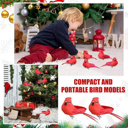 24 Pieces Red Cardinal Ornaments 3.9 Inch Cardinal Clip Artificial Birds Bulk Decorative Realistic Birds for Christmas Tree Decoration Arts Wreaths Craft Seasonal Displays