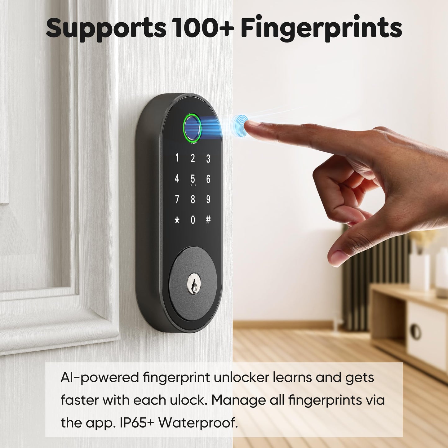 Keyless Entry Fingerprint Deadbolt Smart Lock: Digital Front Door Keypad with App Control, Electronic/Electric Deadbolt with Fingerprint & Code Access, Auto Locking, Easy to Install (Bright Brass)