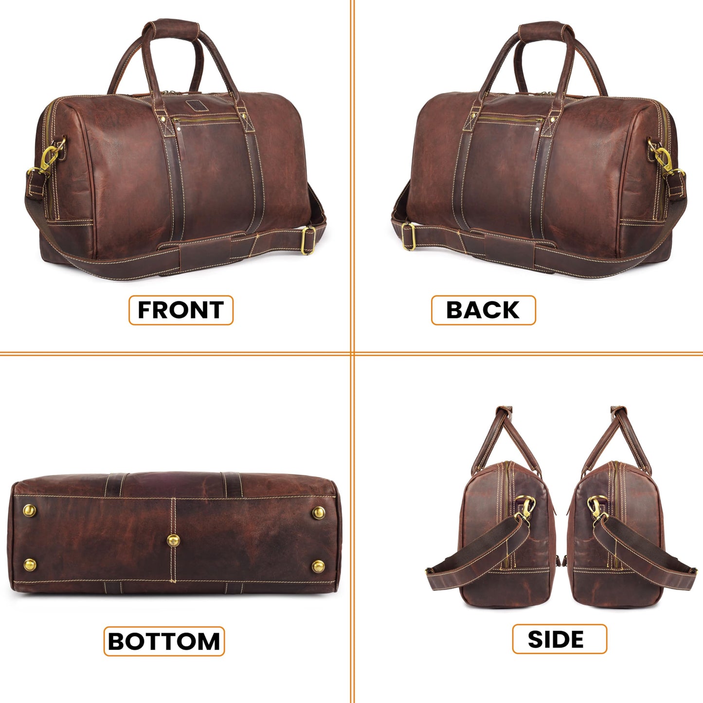 Genuine Leather Duffle Bag for Men & Women – Stylish Travel Weekender Bag with Shoulder Strap – Overnight, Gym, or Carry-On Luggage Bag - Mulburry Brown